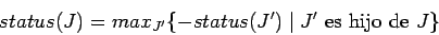\begin{displaymath}status(J) = max_{J'} \{ - status(J') \mid J' \mbox{ es hijo de } J \} \end{displaymath}