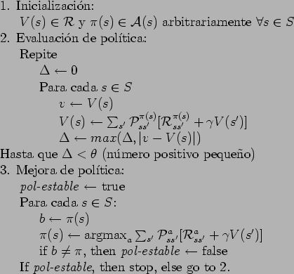 \begin{table}
\begin{tabbing}
123\=123\=123\= \kill
1. Inicializaci\a'{o}n: \\
...
... \\
\> If \emph{pol-estable}, then stop, else go to 2.
\end{tabbing}\end{table}